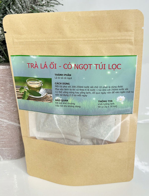 Trà lá ổi cỏ ngọt túi lọc gồm 30 gói 3g